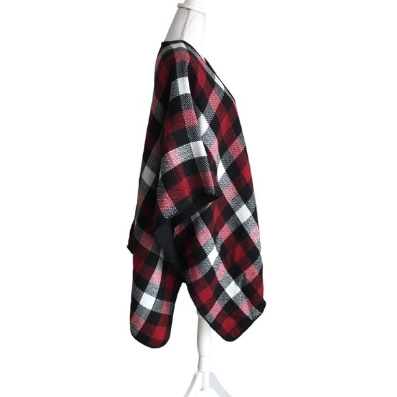 Woolrich Reversible Blanket Wrap Buffalo Check Red White Black Shawl Poncho - Picture 4 of 11